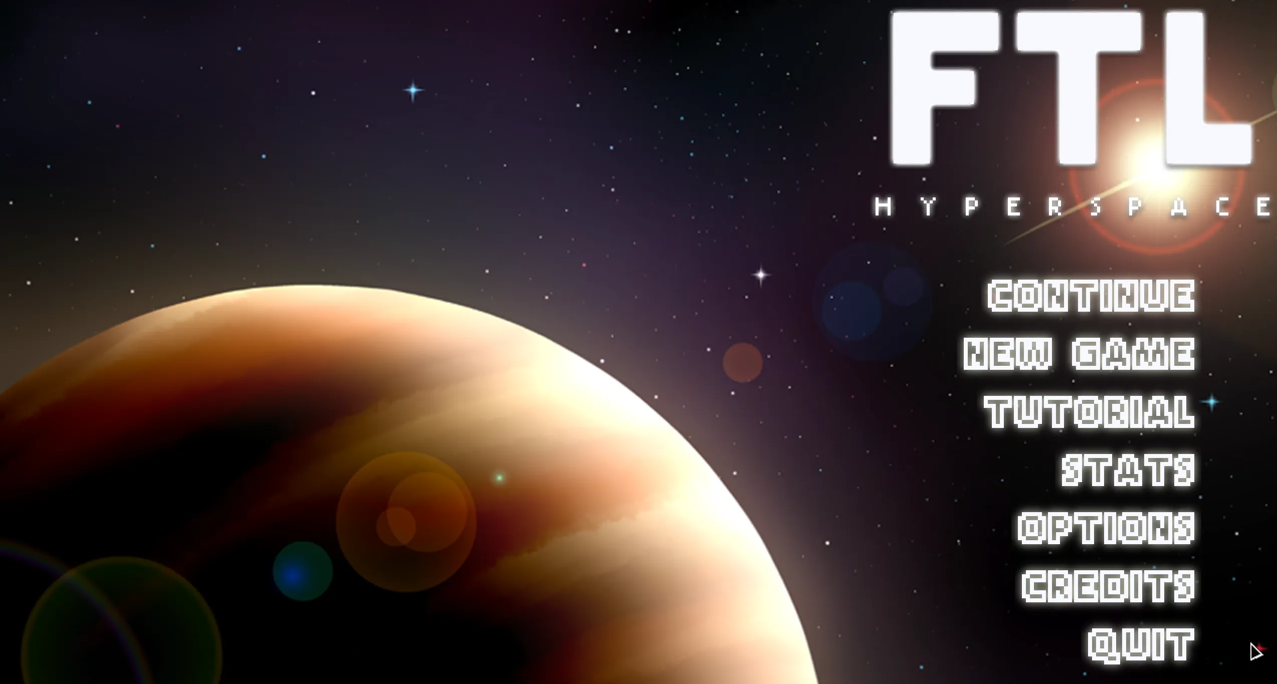 The FTL main menu running Hyperspace
